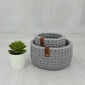 Set of 2 Storage Baskets, Round Eyeglass Holder, Grey Phone Holder, Crochet Remote Control Holder, Desktop Organizer, Gift Mom, Home Decor image 2