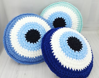 Evil Eye Pillow in 7 Colors, Super Soft Plush Pillow, Dorm Room Decor, Crochet Decorative Throw Pillow, Cute Sofa Cushion, Minimalist Decor