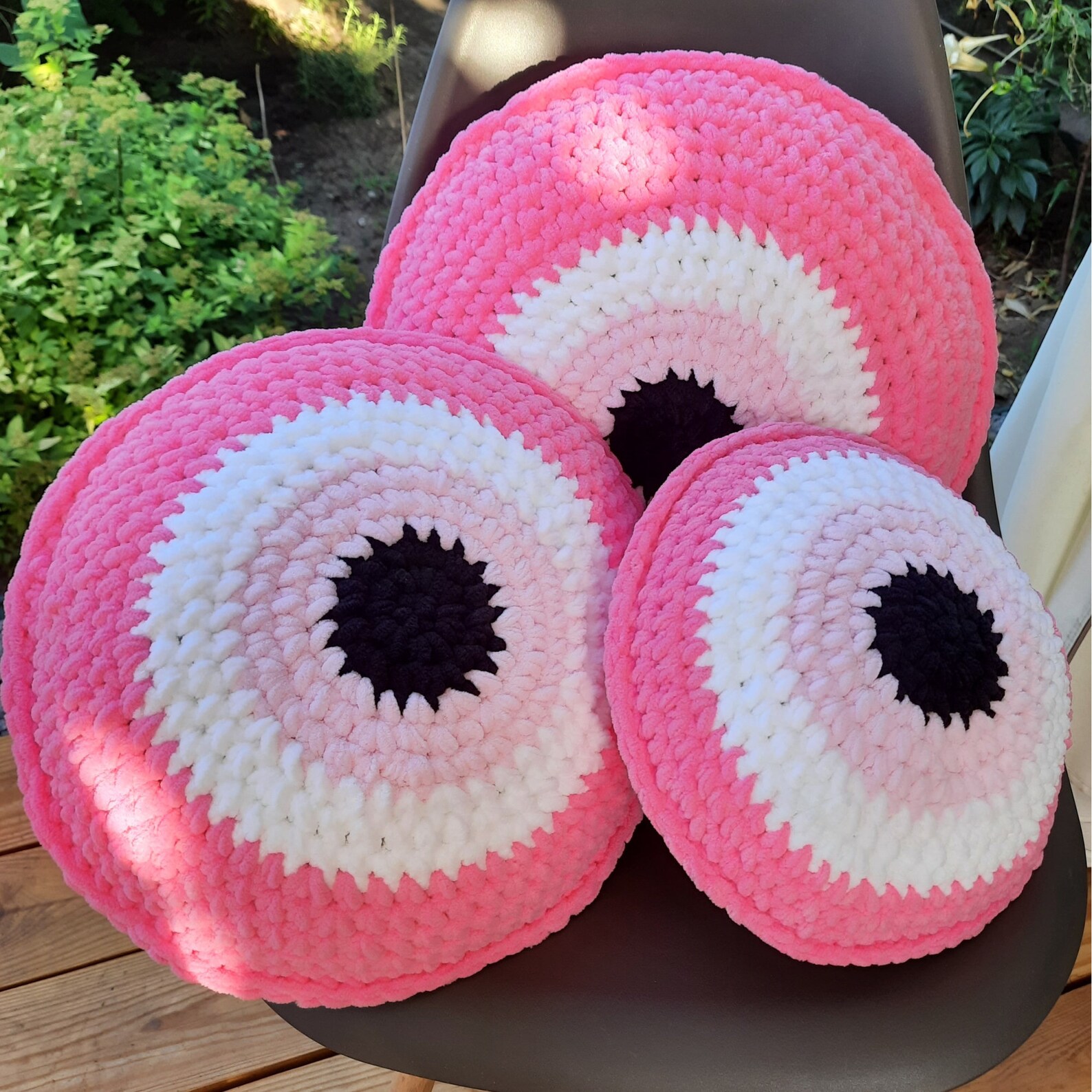 Middle Pink Evil Eye Pillow Crochet Pillow Decorative Etsy