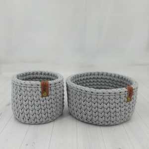 Set of 2 Storage Baskets, Round Eyeglass Holder, Grey Phone Holder, Crochet Remote Control Holder, Desktop Organizer, Gift Mom, Home Decor image 7