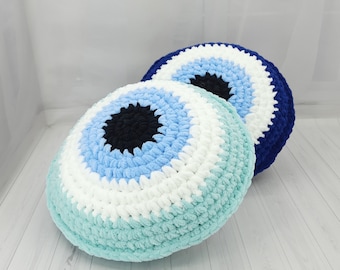Set of 2 Evil Eye Pillows, Accent Pillows for Couch, Crochet Throw Pillow, Sofa Cushion, Graduation Gift, Evil Eye Charm, New Home Gift
