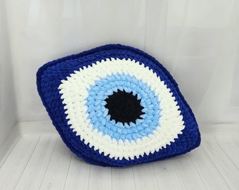 Plush Evil Eye  Pillow, Christmas Gift, Throw pillow, Evil Eye Decorative Pillow, Crochet Evil Eye Pillow, Dorm Room Decor, Lucky Charm