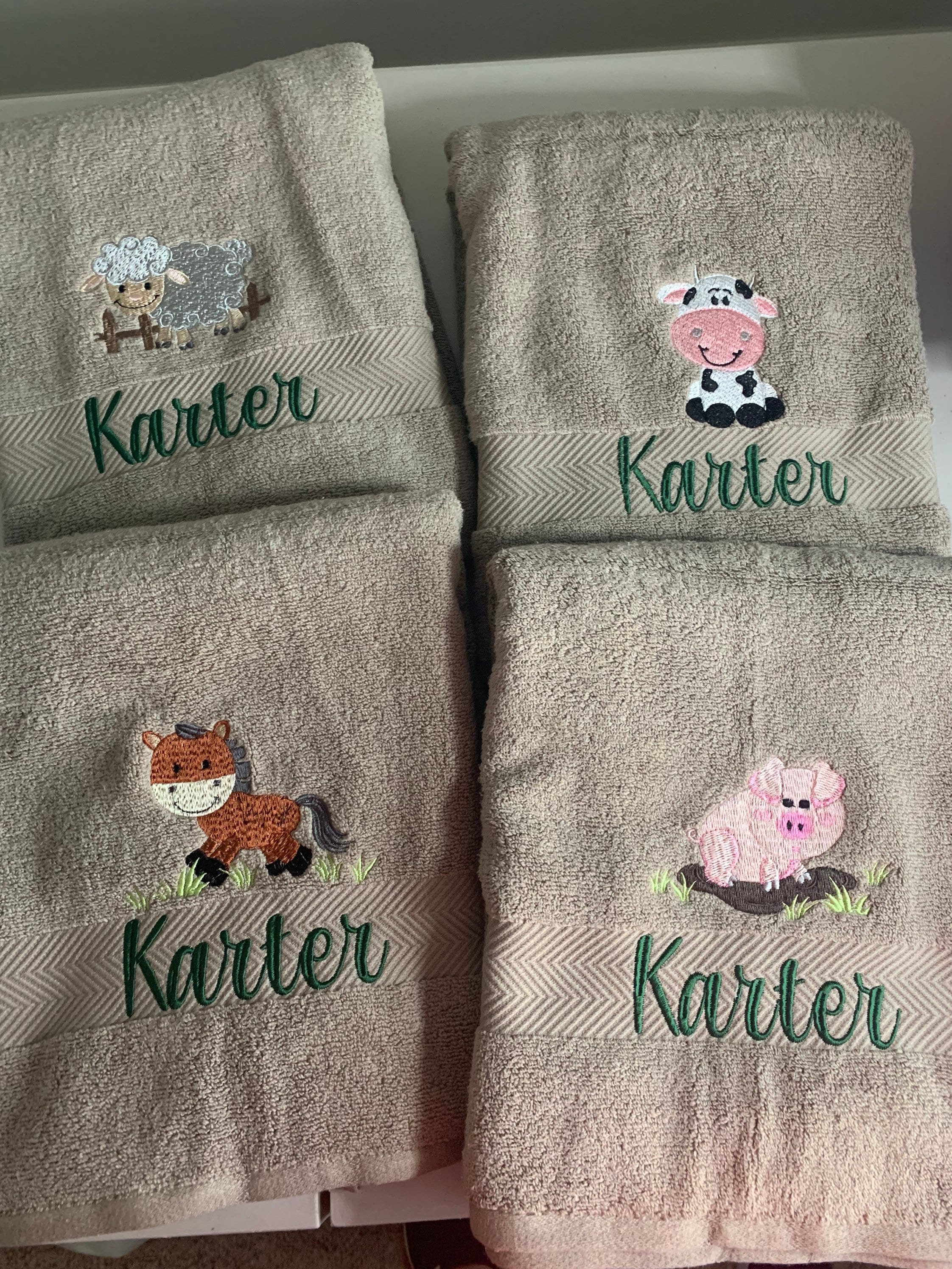 Farm Animal Towels Machine Embroidery Monogrammed Towels Hand