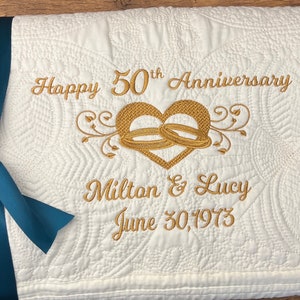 Personalized 50th Anniversary Quilt | Monogrammed Wedding Gift | Anniversary Gift  | Custom Gift | Custom Quilt | Matelassé