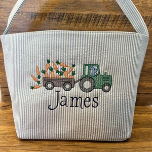 Monogrammed Seersucker Easter Basket: Embroidered Kids Easter Tote