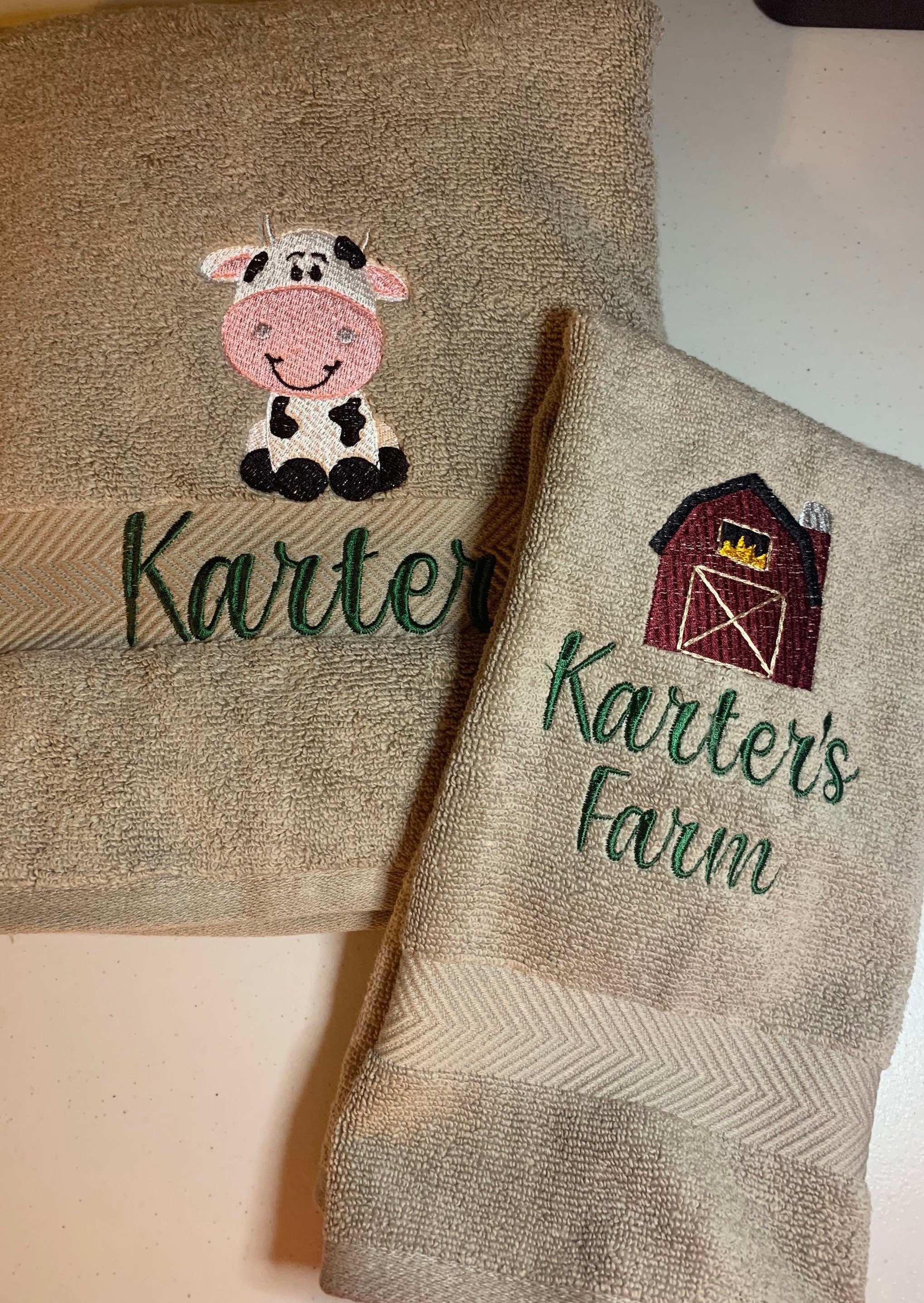 Farm Animal Towels Machine Embroidery Monogrammed Towels Hand