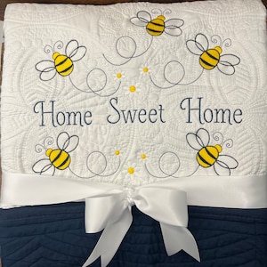 Bumble Bee Quilt: Personalized Matelassé Embroidered Cotton Quilt