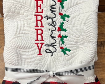 Christmas Quilt |  Embroidery | Christmas at the Farm Quilt | Personalized Christmas Quilt | Custom Quilt |  Matelassé