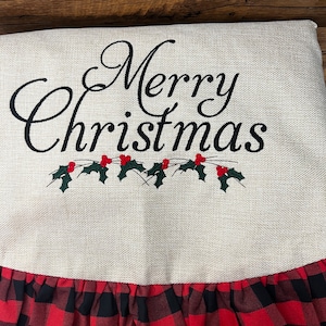 Embroidered Christmas Tree Skirt | custom tree skirt | Merry Christmas tree skirt | You Design and Personalize | Matelassé | Buffalo plaid