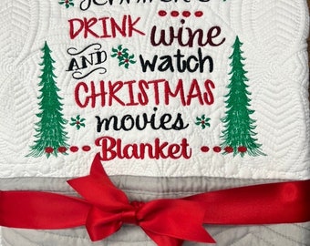 Christmas Quilt |  Embroidery | Christmas Movie Watching Quilt | Personalized Christmas Quilt | Custom Quilt |  Matelassé