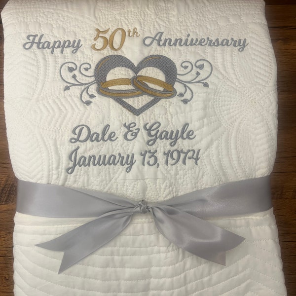 Personalized 50th Anniversary Quilt | Monogrammed Wedding Gift | Anniversary Gift  | Custom Gift | Custom Quilt | Matelassé