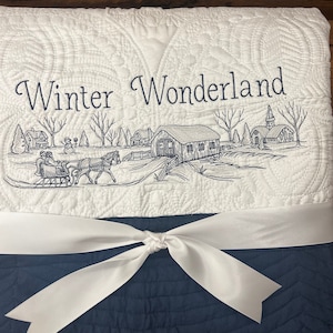 Personalized Christmas Quilt: Embroidered Matelassé Cotton Holiday Quilt