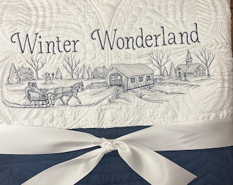 Christmas Quilt |  Embroidery | Christmas Movie Watching Quilt | Personalized Christmas Quilt | Custom Quilt |  Matelassé