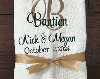 Personalized Wedding Gift | Wedding Quilt |Monogrammed Wedding Gift | Anniversary Gift  | Custom Gift | Custom Quilt | Matelassé