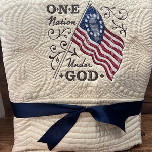 Embroidered Americana Quilt: Patriotic Decor, Cotton Matelassé Design