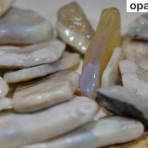 May include: A pile of raw opal stones in different shapes and sizes. The opals show a variety of colours, including white, cream, and iridescent flashes. The text "opal_digger" is visible in the upper right corner.