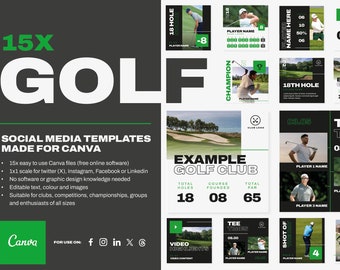 15x Golf Club Social Media Square Templates (Canva)