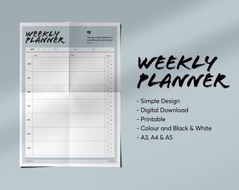A3, A4, Agenda settimanale verticale, Design semplice, Agenda settimanale stampabile, Agenda settimanale, Elenco cose da fare stampabile, Settimana di 7 giorni, PDF stampabile
