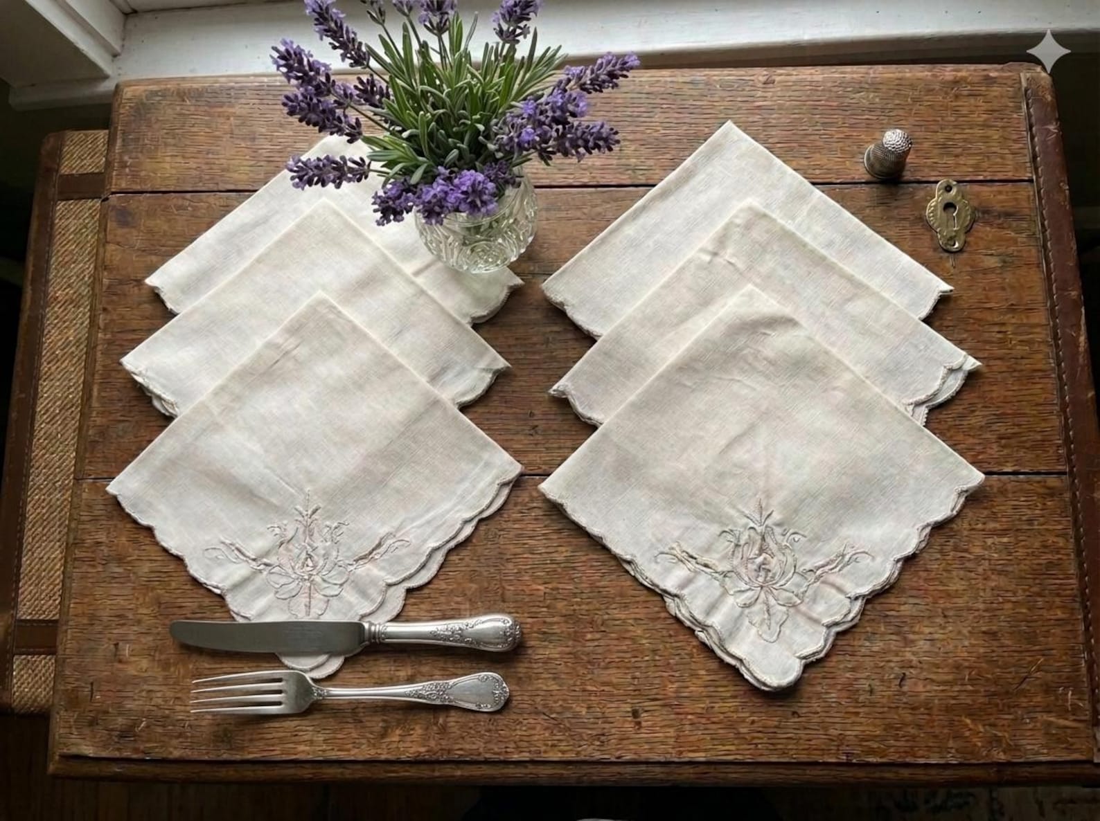 Vintage Embroidered Napkins | Set of 6 | Farmhouse | French Cottage | Cloth Napkin Set