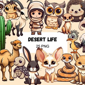 Clipart animal du désert mignon animal sauvage PNG Sticker enfants Clipart professeur d'école maternelle décoration chambre d'enfant carte d'anniversaire chameau Clipart renard