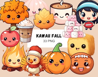 Kawaii Fall Clipart, PNG, Transparent Clipart, Commercial Use, Autumn, Cute