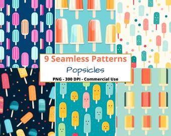 Popsicles Digital Paper, Seamless Pattern, PNG, scrapbook paper, kid's crafts, Commercial Use, Repeating Patterns, Summer patterns