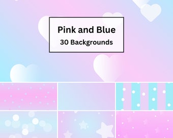 Pink and Blue Gradient Backgrounds, Digital Paper, PNG, Commercial Use, Bokeh