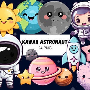Astronaute Clipart Kawaii Astronaute Autocollants Transparent PNG Toppers Anniversaire Décoration Pépinière Kawaii Outer Space Clipart Utilisation commerciale