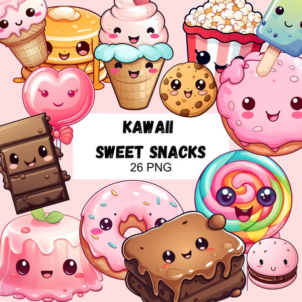 Sweet Food Clipart Cute Snack Sweet Kawaii Food Candy Clipart Kawaii Food Sticker Cute Snack Sticker Classroom decoration kid Birthday