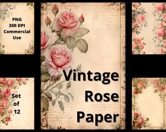 Scrapbook Paper Vintage Rose Paper Textures Digital Old Paper Antique Paper Distressed Paper Rippe Used Paper PNG Commercial Use