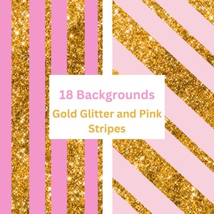 Gold Glitter and Pink Stripes Backgrounds, Digital Paper, PNG, Commercial Use, Sequins Backdrops, Shimmer