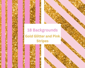 Gold Glitter and Pink Stripes Backgrounds, Digital Paper, PNG, Commercial Use, Sequins Backdrops, Shimmer
