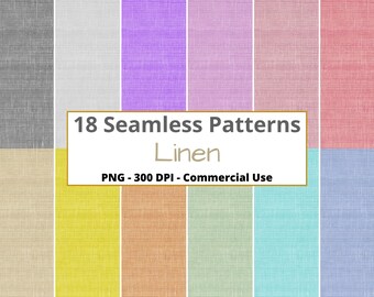 May include: 18 seamless linen patterns in various colors, including gray, white, purple, pink, red, beige, yellow, orange, green, blue, and light blue. PNG - 300 DPI - Commercial Use