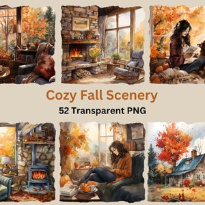 Clipart de paysage d'automne douillet, Automne, Arrière-plan transparent PNG, Usage commercial