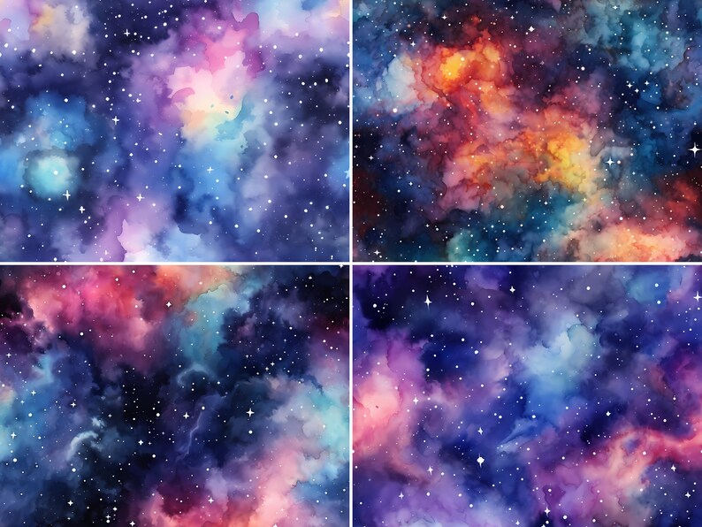 Galaxies Watercolor Digital Paper Seamless Pattern PNG Scrapbook Paper ...
