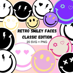 Retro Smiley Faces SVG PNG Smiley Vintage Commercial Use