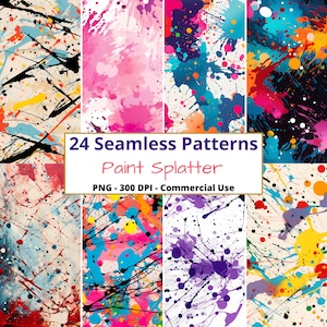 Paint Splatter Digital Paper, patrón sin costuras, PNG, papel de álbum de recortes, uso comercial, patrones repetidos