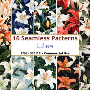 Lilien Musterdesigns Digitales Papier PNG Scrapbook Papier Kommerzielle Nutzung Sich wiederholende Muster