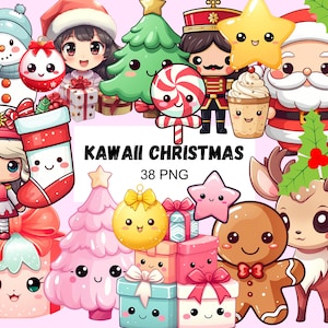 Kawaii Christmas Clipart Cute Christmas Chibi PNG Cards Christmas Stickers Tshirt Christmas T-shirt Xmas Transparent Clipart