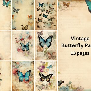 Vintage Butterfly Paper Old Distressed Paper Textures, Digital, Antique Parchment Paper, Damaged, PNG, Commercial Use