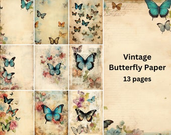 Vintage Butterfly Paper Old Distressed Paper Textures, Digital, Antique Parchment Paper, Damaged, PNG, Commercial Use