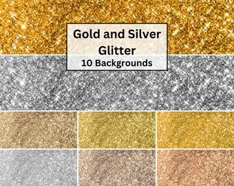 Gold und Silber Glitzer Hintergründe, Digitales Papier, PNG, Kommerzielle Nutzung, Metallic Pailletten Kulissen, Schimmer