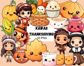 Kawaii Thanksgiving Clipart, PNG, Transparent Clipart, Commercial Use, Cute