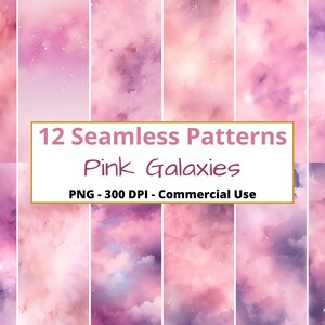Pink Galaxies Digital Paper, Seamless Pattern, PNG, scrapbook paper, kid&#39;s crafts, Commercial Use, Repeating Patterns, Galaxy