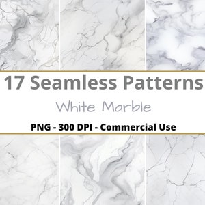 Op de afbeelding: 17 naadloze witte marmerpatronen, PNG, 300 DPI, commercieel gebruik