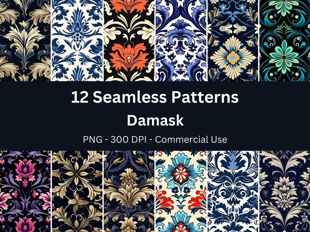 Damask Pattern Digital Paper, Seamless Pattern, PNG, Scrapbook Paper ...