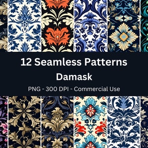 Damask Pattern Digital Paper, seamless pattern, PNG, scrapbook paper, Commercial Use, repeating patterns