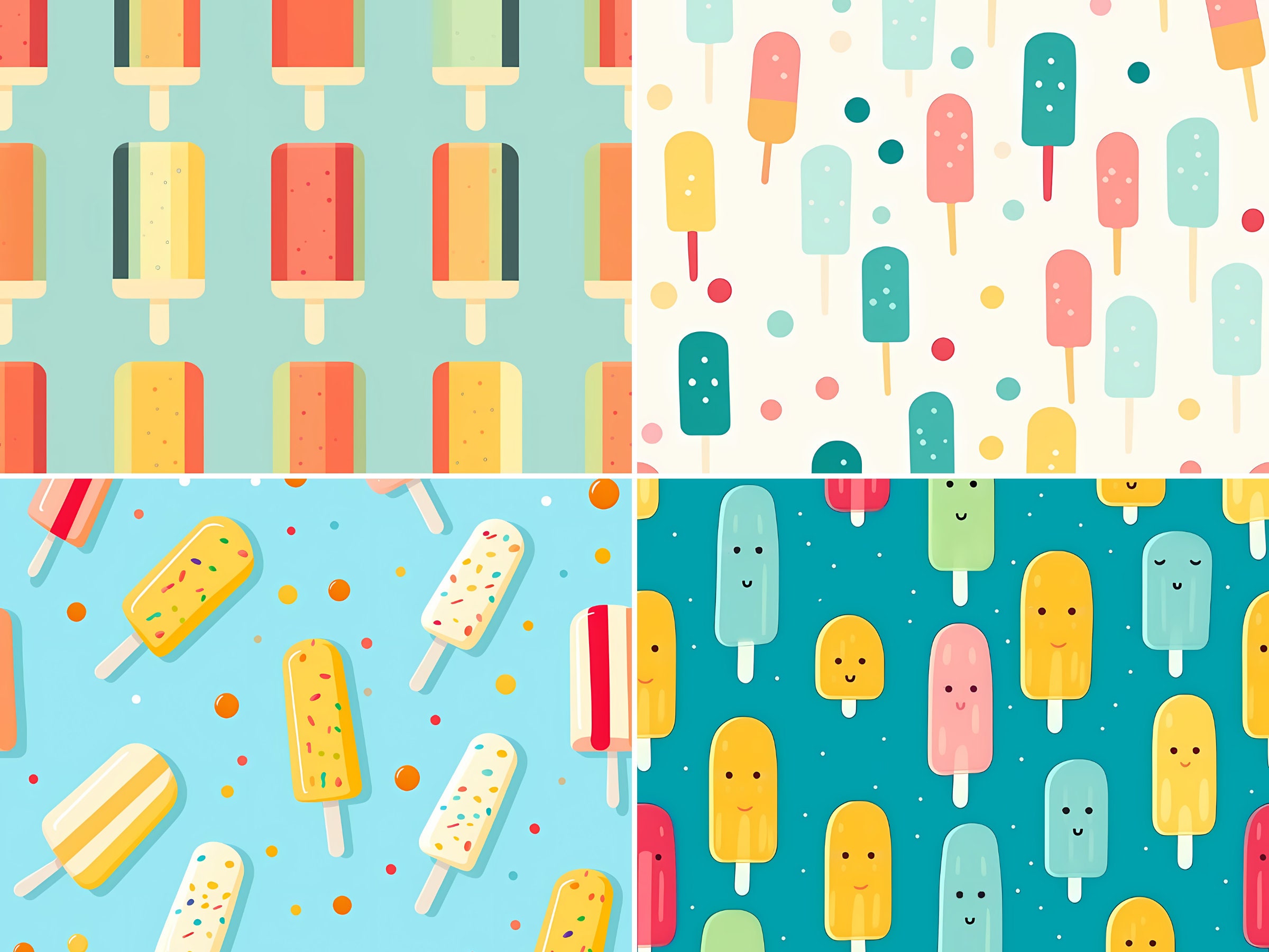 Popsicles Digital Paper, Seamless Pattern, PNG, Scrapbook Paper, Kid's ...
