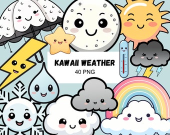 Weather Clipart PNG Cute Weather Kawaii Cloud CLipart Meteorology Kid Clipart School TeacherNursery Decoration Kid Room Tshirt Kid T-shirt