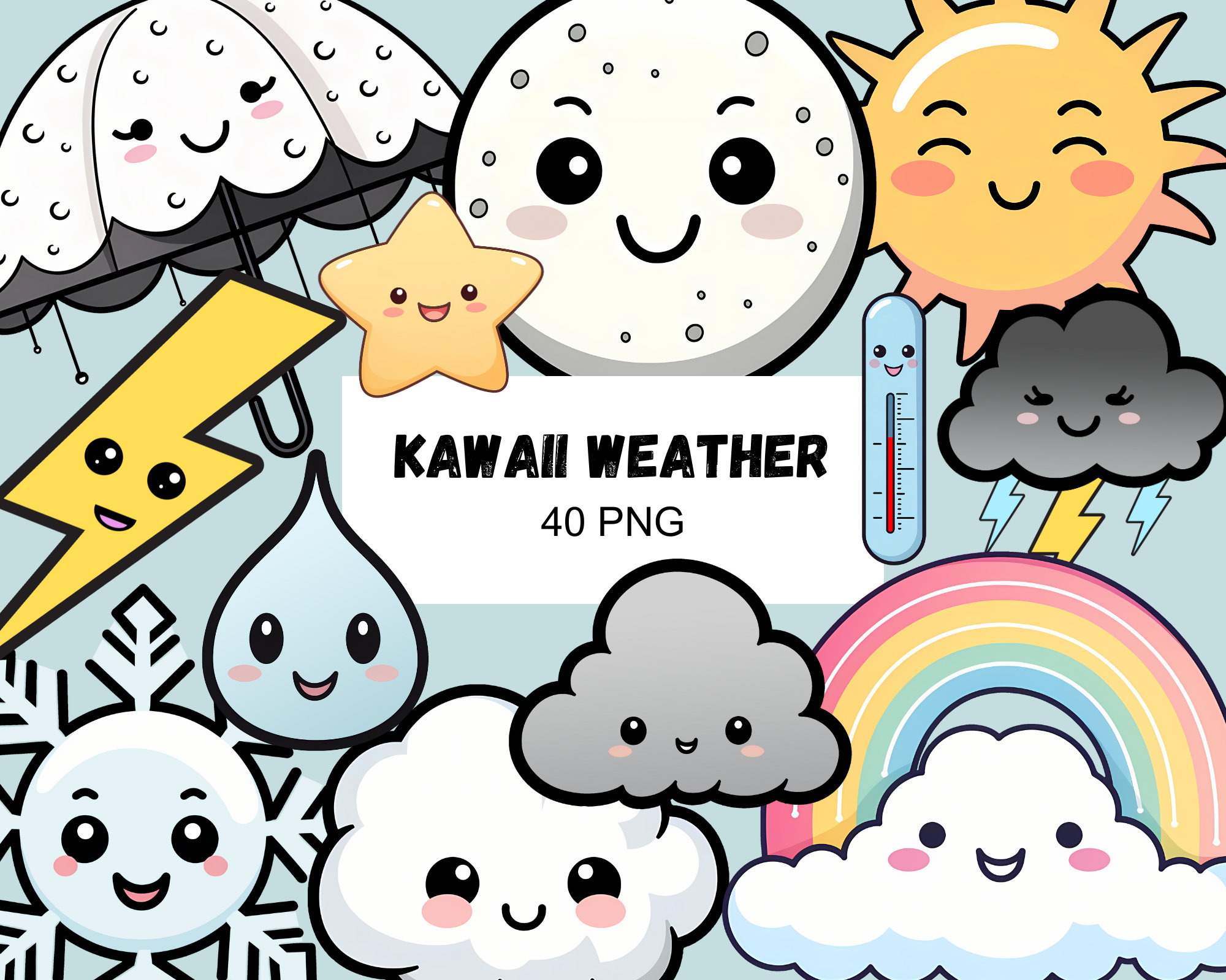 Weather Clipart PNG Cute Weather Kawaii Cloud CLipart Meteorology Kid Clipart School TeacherNursery Decoration Kid Room Tshirt Kid T-shirt